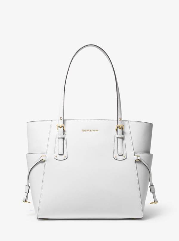 Damske Prenosná Taška Michael Kors Voyager Small Crossgrain Leather Biele - Kabelky Michael Kors Vypredaj | IWXZF-2740